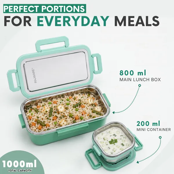 rajware_ROCK_MEAL_Lock_&_Lunch_Box_with_Glass_Lid_(800ml_+_200ml)_Green_1_Containers_Stainless_Steel_School_Lunch_Box_(800_ml)