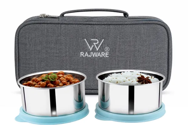 rajware_YUMMY_Leak-Resistant_Lunch_Box_with_2_Containers_(350_ml_Each)_–_GREY_Color_2_Containers_Stainless_Steel_Office_Lunch_Box_(350_ml)