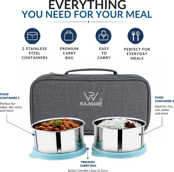 rajware_YUMMY_Leak-Resistant_Lunch_Box_with_2_Containers_(350_ml_Each)_–_GREY_Color_2_Containers_Stainless_Steel_Office_Lunch_Box_(350_ml)