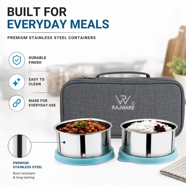 rajware_YUMMY_Leak-Resistant_Lunch_Box_with_2_Containers_(350_ml_Each)_–_GREY_Color_2_Containers_Stainless_Steel_Office_Lunch_Box_(350_ml)