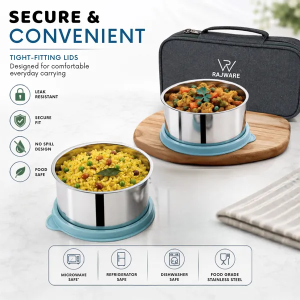 rajware_YUMMY_Leak-Resistant_Lunch_Box_with_2_Containers_(350_ml_Each)_–_GREY_Color_2_Containers_Stainless_Steel_Office_Lunch_Box_(350_ml)