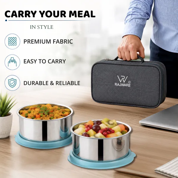 rajware_YUMMY_Leak-Resistant_Lunch_Box_with_2_Containers_(350_ml_Each)_–_GREY_Color_2_Containers_Stainless_Steel_Office_Lunch_Box_(350_ml)