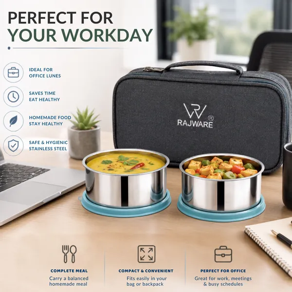 rajware_YUMMY_Leak-Resistant_Lunch_Box_with_2_Containers_(350_ml_Each)_–_GREY_Color_2_Containers_Stainless_Steel_Office_Lunch_Box_(350_ml)