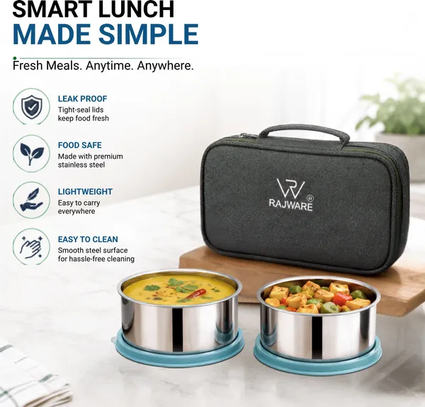 rajware_YUMMY_Leak-Resistant_Lunch_Box_with_2_Containers_(350_ml_Each)_–_GREY_Color_2_Containers_Stainless_Steel_Office_Lunch_Box_(350_ml)