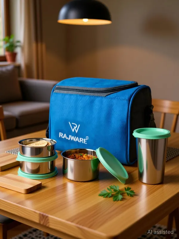 rajware_MEAL_MATE_Leakproof_Lunch_Box_with_3_Containers_&_500ml_Lid_Tumbler_–_Blue_Color_3_Containers_Stainless_Steel_Office_Lunch_Box_(500_ml,_Microwave_Safe)_-_Set_Of_(4)