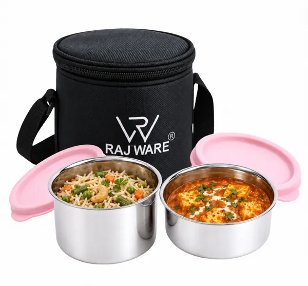 rajware_GALAXY_Leakproof_Containers,_Round_Shape_Lunch_Box_(350ml_&_500ml)_–_Black_Color_2_Containers_Stainless_Steel_Office_Lunch_Box_(500_ml)
