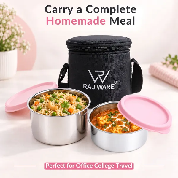 rajware_GALAXY_Leakproof_Containers,_Round_Shape_Lunch_Box_(350ml_&_500ml)_–_Black_Color_2_Containers_Stainless_Steel_Office_Lunch_Box_(500_ml)