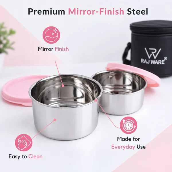 rajware_GALAXY_Leakproof_Containers,_Round_Shape_Lunch_Box_(350ml_&_500ml)_–_Black_Color_2_Containers_Stainless_Steel_Office_Lunch_Box_(500_ml)