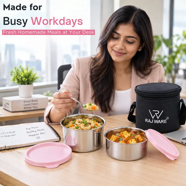 rajware_GALAXY_Leakproof_Containers,_Round_Shape_Lunch_Box_(350ml_&_500ml)_–_Black_Color_2_Containers_Stainless_Steel_Office_Lunch_Box_(500_ml)