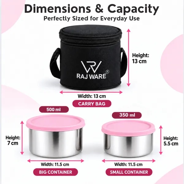 rajware_GALAXY_Leakproof_Containers,_Round_Shape_Lunch_Box_(350ml_&_500ml)_–_Black_Color_2_Containers_Stainless_Steel_Office_Lunch_Box_(500_ml)