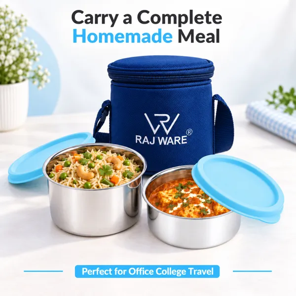 rajware_GALAXY_Leakproof_Containers,_Round_Shape_Lunch_Box_(350ml_&_500ml)_–_Blue_Color_2_Containers_Stainless_Steel_Office_Lunch_Box_(500_ml)_-_Set_Of_(4)