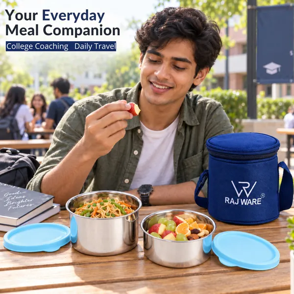 rajware_GALAXY_Leakproof_Containers,_Round_Shape_Lunch_Box_(350ml_&_500ml)_–_Blue_Color_2_Containers_Stainless_Steel_Office_Lunch_Box_(500_ml)_-_Set_Of_(4)
