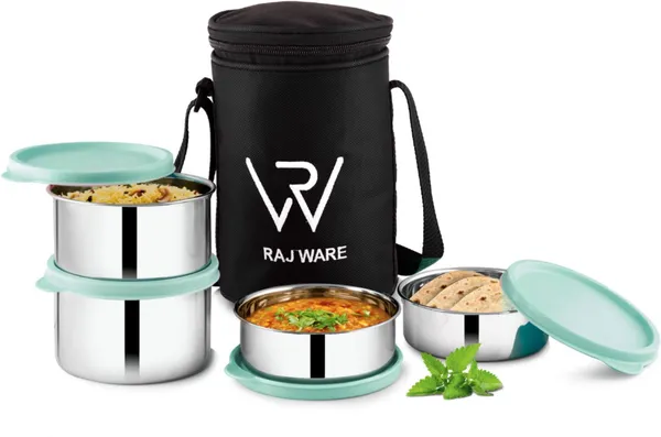 rajware_GALAXY_Leakproof_Containers_(225ml_/350ml_/350ml_/500ml)_Round_Shape_–_Black_4_Containers_Stainless_Steel_Office_Lunch_Box_(500_ml,_Microwave_Safe)_-_Set_Of_(4)