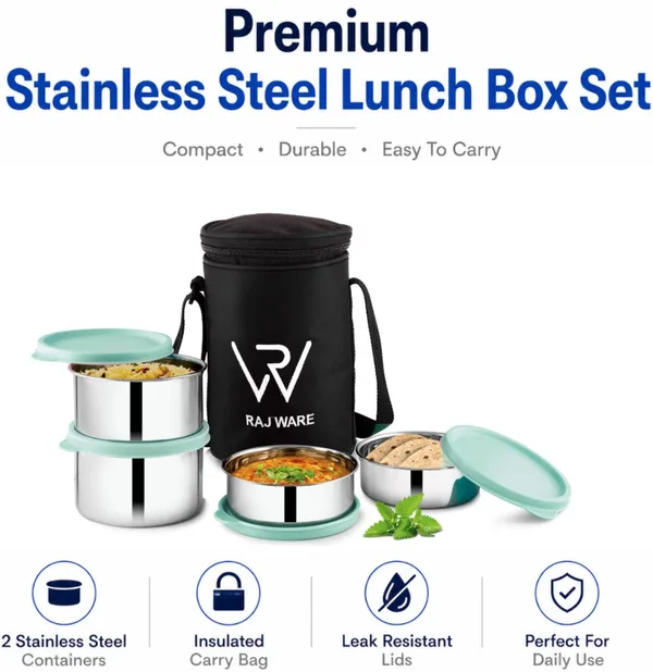 rajware_GALAXY_Leakproof_Containers_(225ml_/350ml_/350ml_/500ml)_Round_Shape_–_Black_4_Containers_Stainless_Steel_Office_Lunch_Box_(500_ml,_Microwave_Safe)_-_Set_Of_(4)