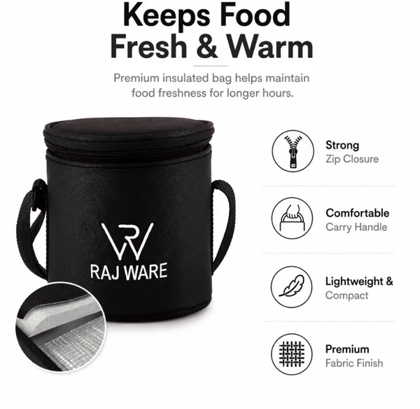 rajware_GALAXY_Leakproof_Containers_(225ml_/350ml_/350ml_/500ml)_Round_Shape_–_Black_4_Containers_Stainless_Steel_Office_Lunch_Box_(500_ml,_Microwave_Safe)_-_Set_Of_(4)