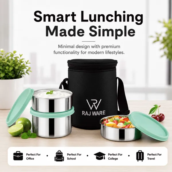rajware_GALAXY_Leakproof_Containers_(225ml_/350ml_/350ml_/500ml)_Round_Shape_–_Black_4_Containers_Stainless_Steel_Office_Lunch_Box_(500_ml,_Microwave_Safe)_-_Set_Of_(4)