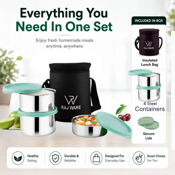 rajware_GALAXY_Leakproof_Containers_(225ml_/350ml_/350ml_/500ml)_Round_Shape_–_Black_4_Containers_Stainless_Steel_Office_Lunch_Box_(500_ml,_Microwave_Safe)_-_Set_Of_(4)