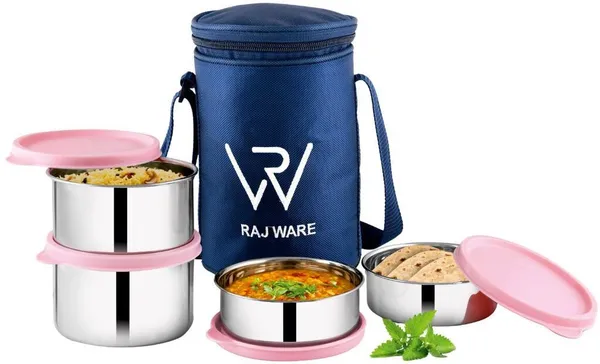 rajware_GALAXY_Leakproof_Containers_(225ml_/350ml_/350ml_/500ml)_Round_Shape_–_Blue_4_Containers_Stainless_Steel_Office_Lunch_Box_(500_ml)_-_Set_Of_(4)