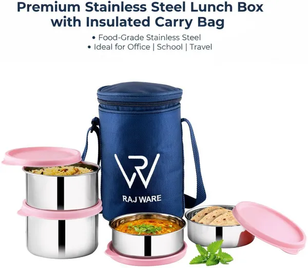 rajware_GALAXY_Leakproof_Containers_(225ml_/350ml_/350ml_/500ml)_Round_Shape_–_Blue_4_Containers_Stainless_Steel_Office_Lunch_Box_(500_ml)_-_Set_Of_(4)