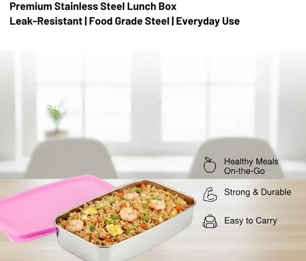rajware_STEEL_PRO_Leakproof_Lunch_Box_–_Rectangular_Shape_–_Pink_Color_1_Containers_Stainless_Steel_Office_Lunch_Box_(500_ml)
