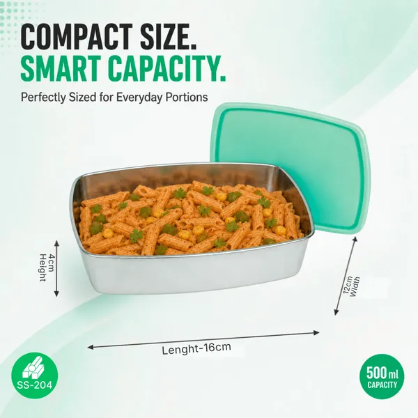 rajware_STEEL_PRO_Leakproof_Lunch_Box_–_Rectangular_Shape_–_Green_Color_1_Containers_Stainless_Steel_Office_Lunch_Box_(500_ml)