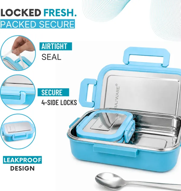 rajware_ROCK_MEAL_Airtight_Thermoware_Tiffin_Meal_Box_for_Kids_Adults_800ml_+_200ml_2_Containers_Stainless_Steel_Office_Lunch_Box_(1000_ml)_-_Set_Of_(2)