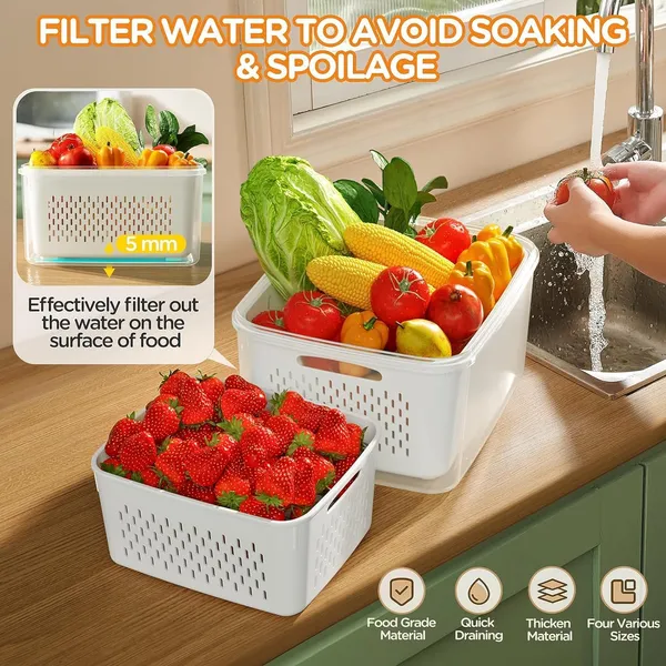 Bpa-Free_Plastic_Fridge_Storage_Container_With_Drain_Basket_Set_Of_4