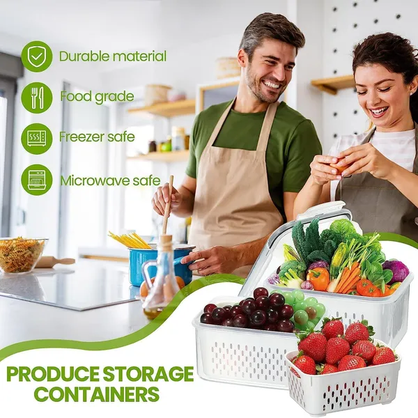 Bpa-Free_Plastic_Fridge_Storage_Container_With_Drain_Basket_Set_Of_4