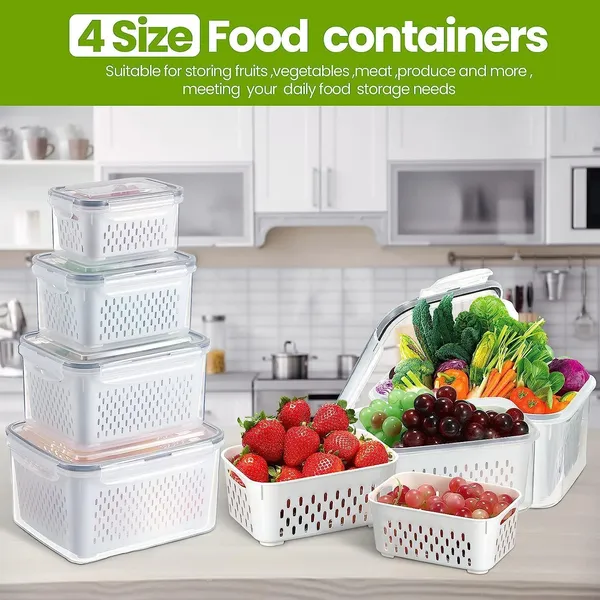 Bpa-Free_Plastic_Fridge_Storage_Container_With_Drain_Basket_Set_Of_4