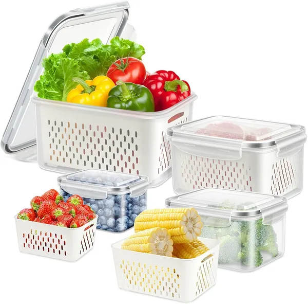 Bpa-Free_Plastic_Fridge_Storage_Container_With_Drain_Basket_Set_Of_4