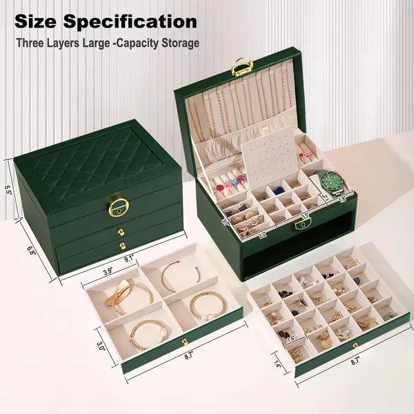 Faux_Leather_Velvet-Lined_3-Layer_Jewellery_Box_Green