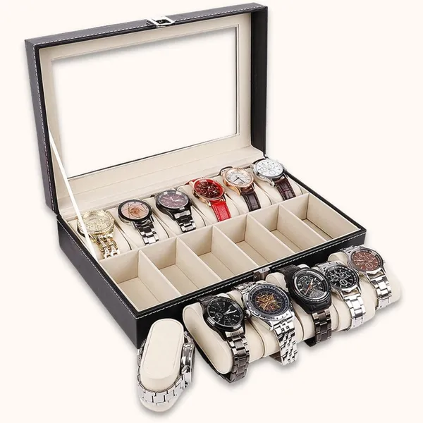Faux_Leather_Wood_Watch_Organiser_Box_With_Glass_Lid