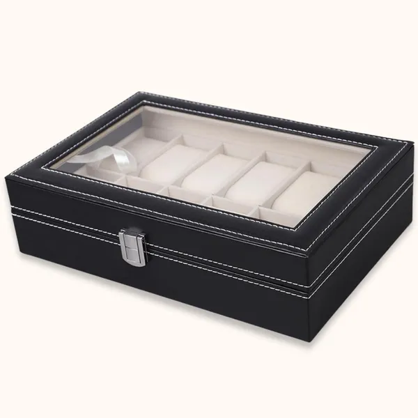 Faux_Leather_Wood_Watch_Organiser_Box_With_Glass_Lid