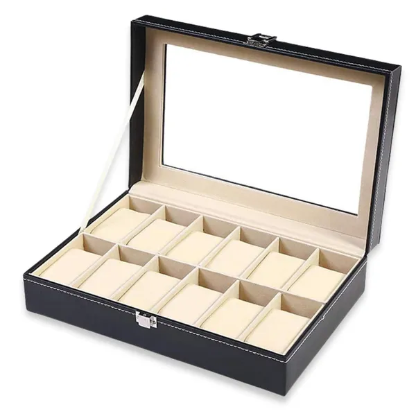 Faux_Leather_Wood_Watch_Organiser_Box_With_Glass_Lid