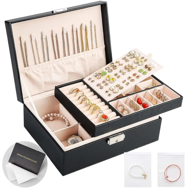 Faux_Leather_2-Layer_Multi-Compartment_Jewellery_Organiser_Box_Black