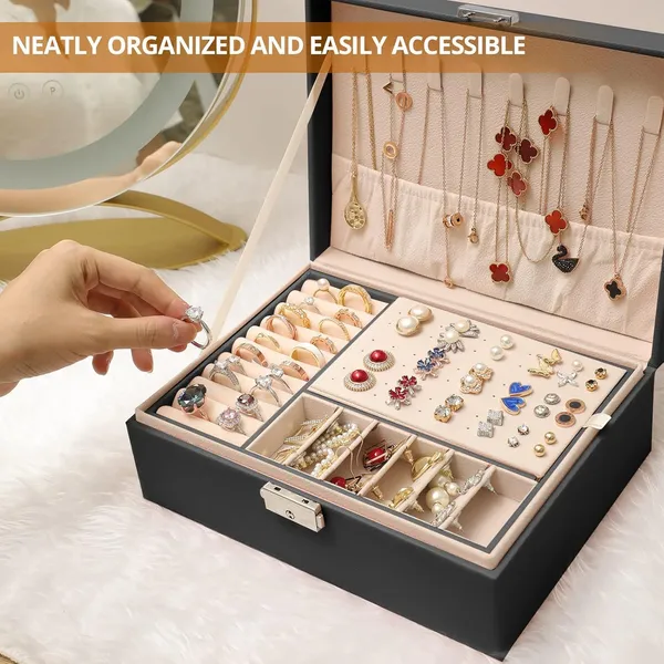 Faux_Leather_2-Layer_Multi-Compartment_Jewellery_Organiser_Box_Black
