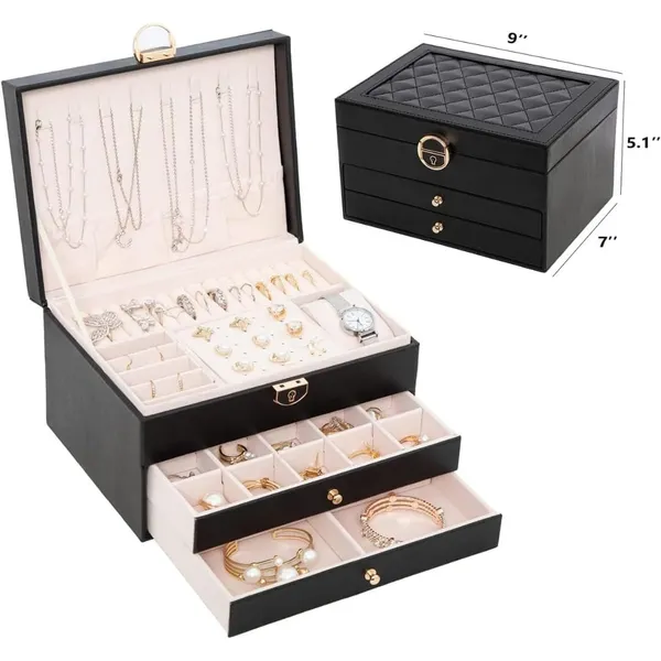 Pu_Leather_3-Layer_Jewellery_Box_With_Lock_And_Mirror