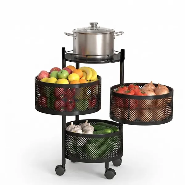 Metal_3-Layer_Round_Mesh_Rolling_Kitchen_Storage_Trolley_Matt_Black