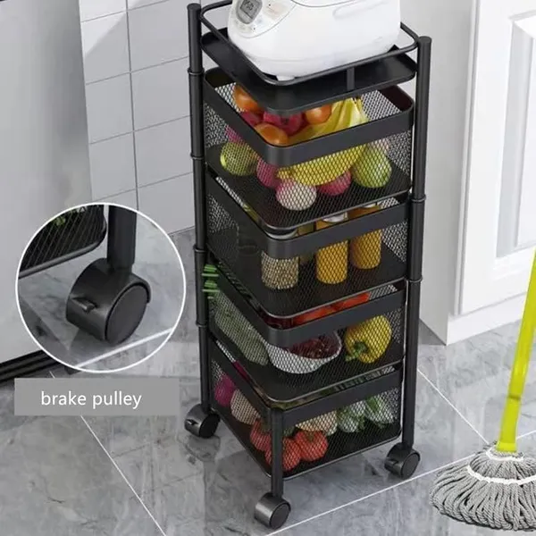 Carbon_Steel_4-Layer_Square_Mesh_Rotatable_Kitchen_Storage_Trolley