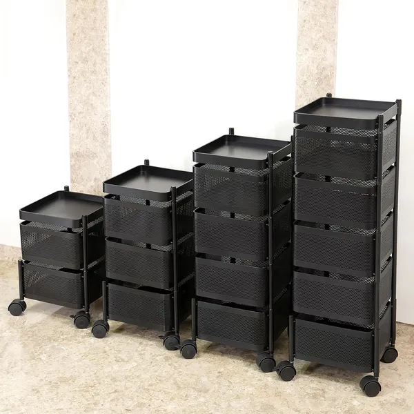 Carbon_Steel_4-Layer_Square_Mesh_Rotatable_Kitchen_Storage_Trolley