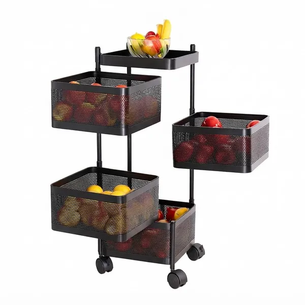 Carbon_Steel_4-Layer_Square_Mesh_Rotatable_Kitchen_Storage_Trolley