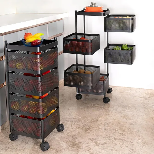 Carbon_Steel_4-Layer_Square_Mesh_Rotatable_Kitchen_Storage_Trolley