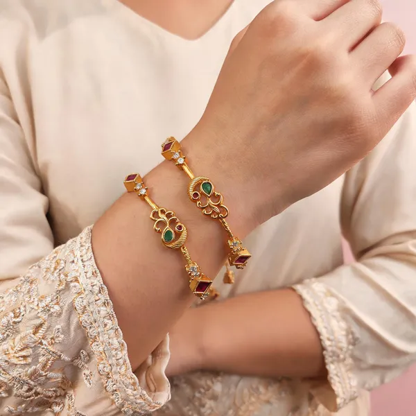 Gold_Plated_Metal_Red_Green_Stone_Designer_Bangles_For_Women