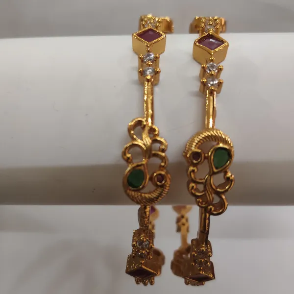Gold_Plated_Metal_Red_Green_Stone_Designer_Bangles_For_Women