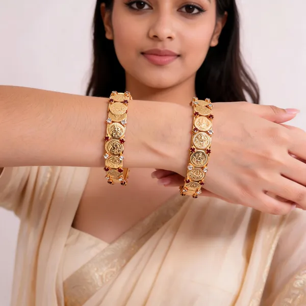 Gold_Plated_Metal_Temple_Design_White_Stone_Bangles_For_Women