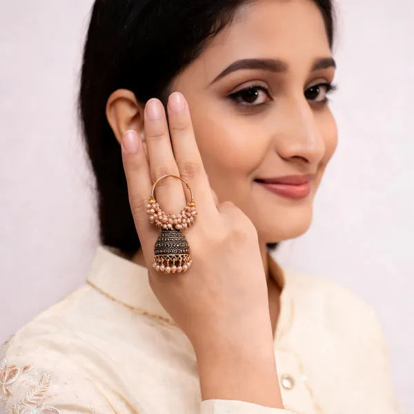 Multicolor_Gold_Plated_Pearl_Jhumka_Ring_For_Women