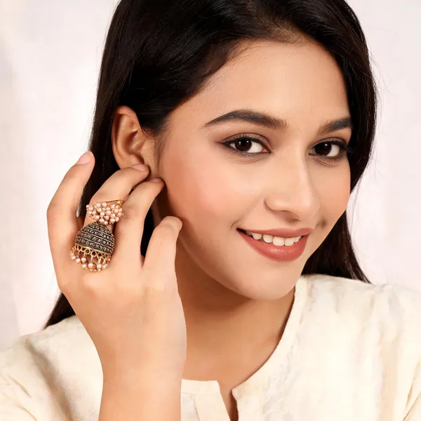 Multicolor_Gold_Plated_Pearl_Jhumka_Ring_For_Women