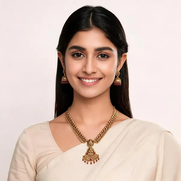 Gold_Plated_Alloy_Matte_Finish_Jhumka_Necklace_Set_For_Women