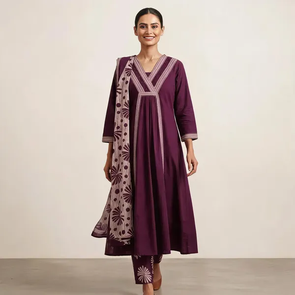 Magenta_Cotton_Printed_V_Neck_Kurti_Palazzo_Dupatta_Set_For_Women