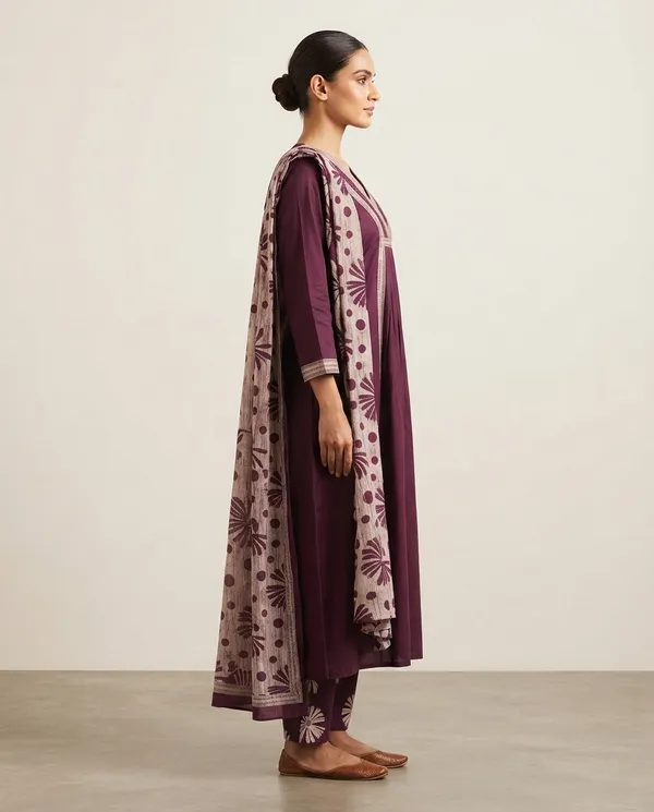 Magenta_Cotton_Printed_V_Neck_Kurti_Palazzo_Dupatta_Set_For_Women